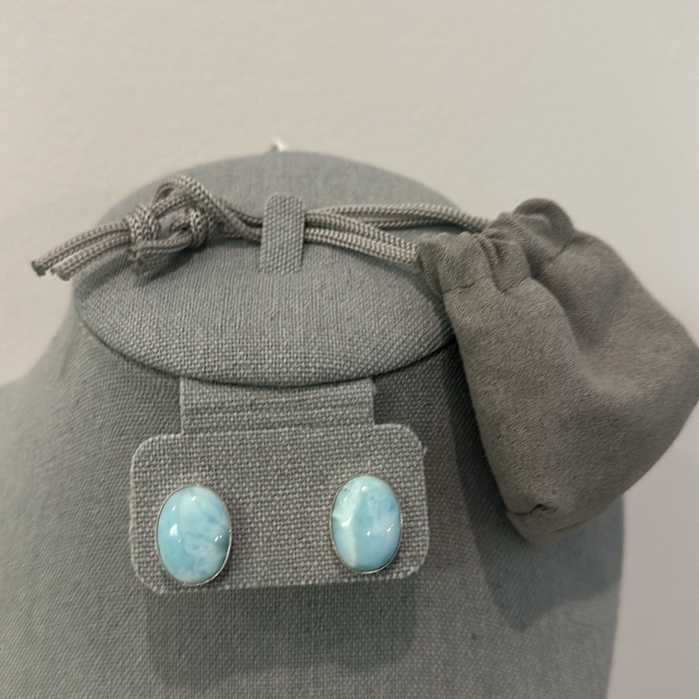 Sterling Silver Oval Larimar Earrings